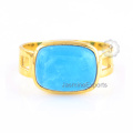 925 Sterling Silver Smithsonite anillo de piedras preciosas, 18k oro plateado anillo de plata